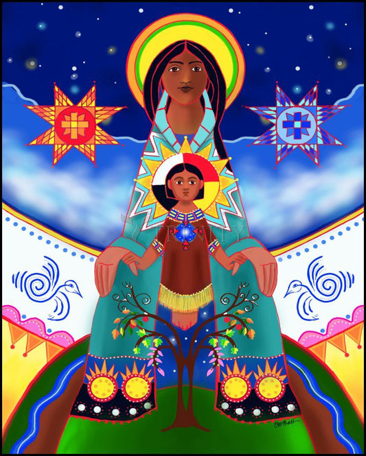 Lakota Tipi Madonna - Wood Plaque by Br. Mickey McGrath, OSFS - Trinity Stores