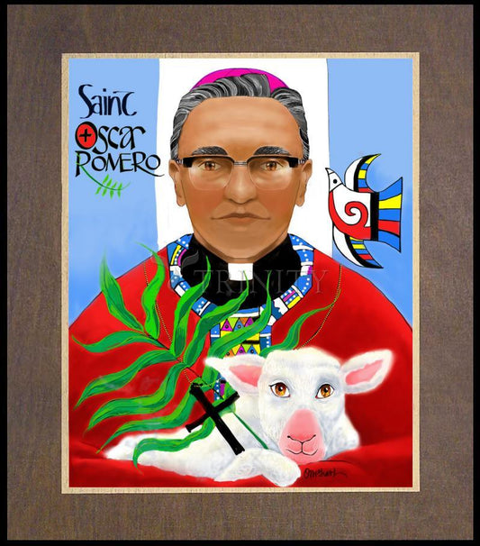 St. Oscar Romero - Wood Plaque Premium by Br. Mickey McGrath, OSFS - Trinity Stores
