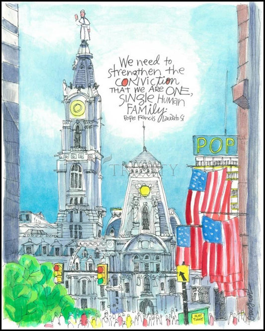 Pope Francis: Philly City Hall - Wood Plaque by Br. Mickey McGrath, OSFS - Trinity Stores