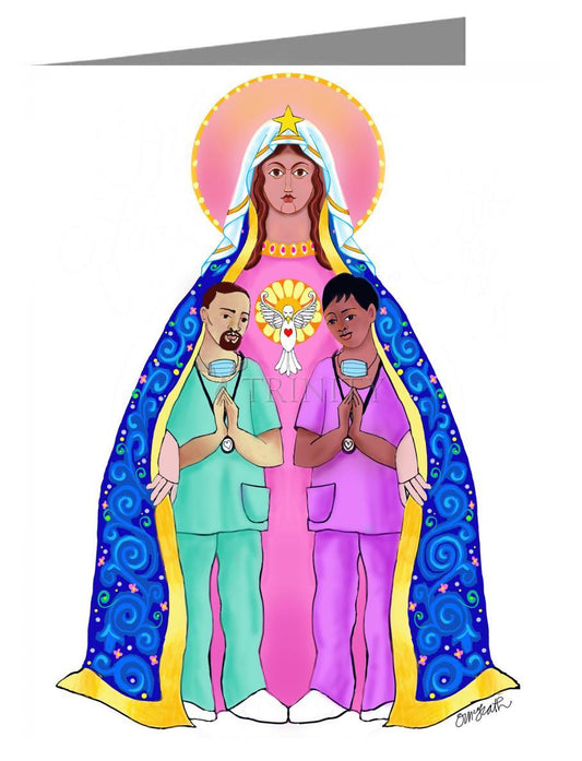 Our Lady of Refuge with Health Care Workers - Note Card Custom Text by Br. Mickey McGrath, OSFS - Trinity Stores