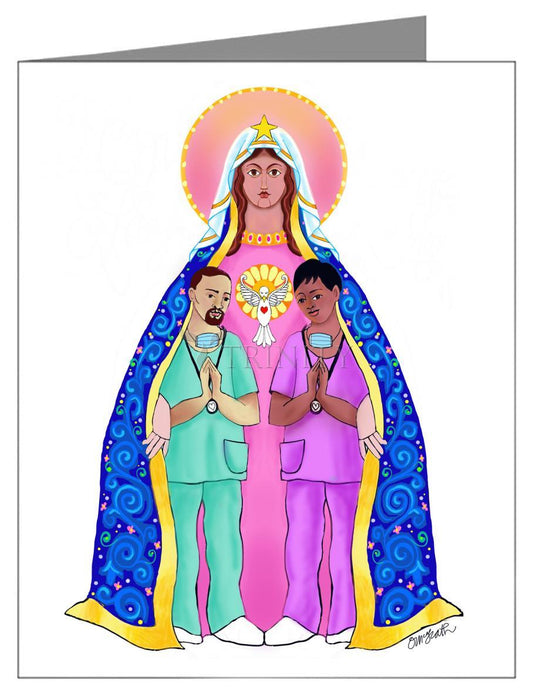 Our Lady of Refuge with Health Care Workers - Note Card by Br. Mickey McGrath, OSFS - Trinity Stores