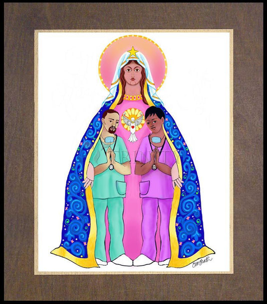 Our Lady of Refuge with Health Care Workers - Wood Plaque Premium by Br. Mickey McGrath, OSFS - Trinity Stores