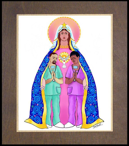 Our Lady of Refuge with Health Care Workers - Wood Plaque Premium by Br. Mickey McGrath, OSFS - Trinity Stores