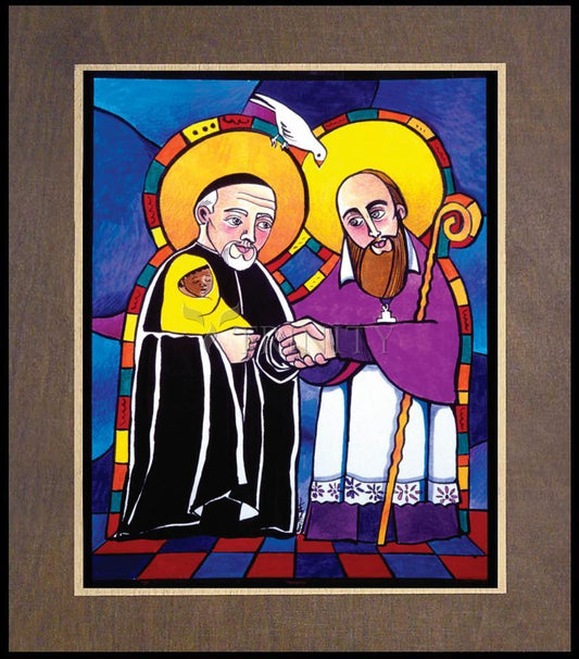 Sts. Francis de Sales and Vincent de Paul - Wood Plaque Premium by Br. Mickey McGrath, OSFS - Trinity Stores