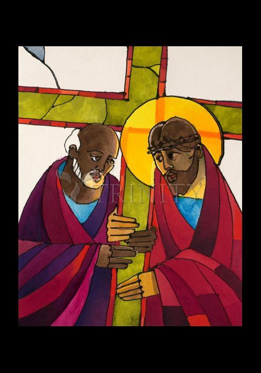 Stations of the Cross - 5 Simon Helps Jesus Carry the Cross - Holy Card by Br. Mickey McGrath, OSFS - Trinity Stores