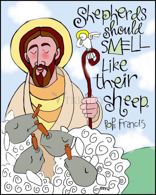 Shepherds Should Smell Like Their Sheep - Wood Plaque by Br. Mickey McGrath, OSFS - Trinity Stores