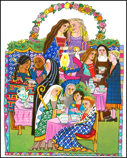 Saintly Tea Party - Wood Plaque by Br. Mickey McGrath, OSFS - Trinity Stores