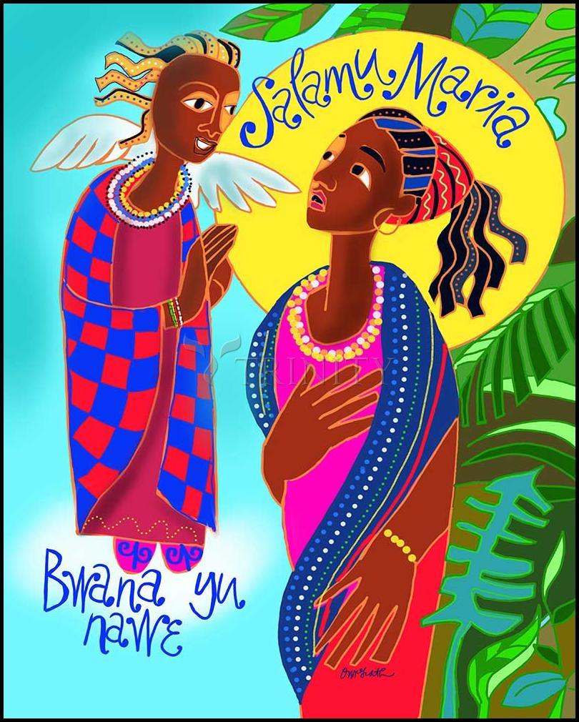 Swahili Annunciation - Wood Plaque by Br. Mickey McGrath, OSFS - Trinity Stores