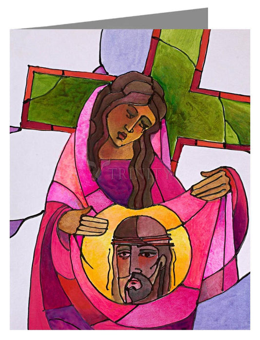 Stations of the Cross - 6 St. Veronica Wipes the Face of Jesus - Note Card by Br. Mickey McGrath, OSFS - Trinity Stores