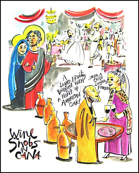 Wine Snobs in Cana - Wood Plaque by Br. Mickey McGrath, OSFS - Trinity Stores