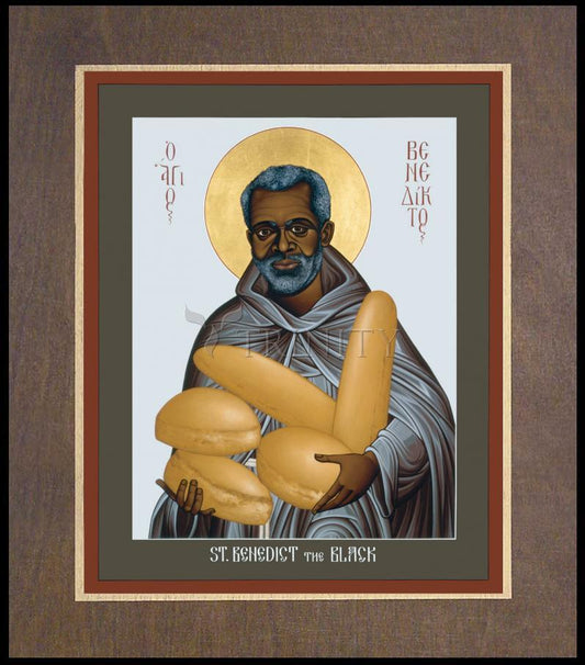 St. Benedict the Black - Wood Plaque Premium by Br. Robert Lentz, OFM - Trinity Stores