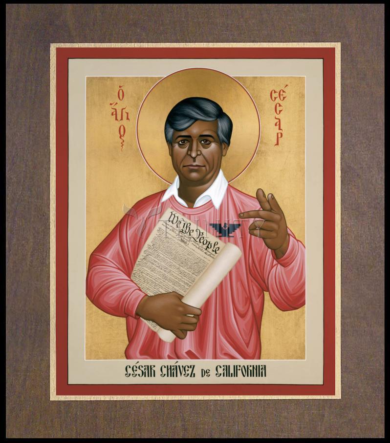 Cesar Chavez - Wood Plaque Premium by Br. Robert Lentz, OFM - Trinity Stores