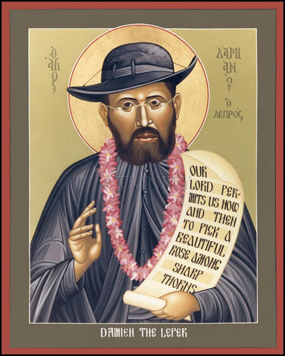 St. Damien the Leper - Wood Plaque by Br. Robert Lentz, OFM - Trinity Stores