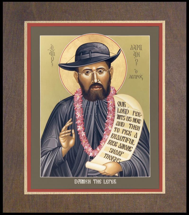 St. Damien the Leper - Wood Plaque Premium by Br. Robert Lentz, OFM - Trinity Stores