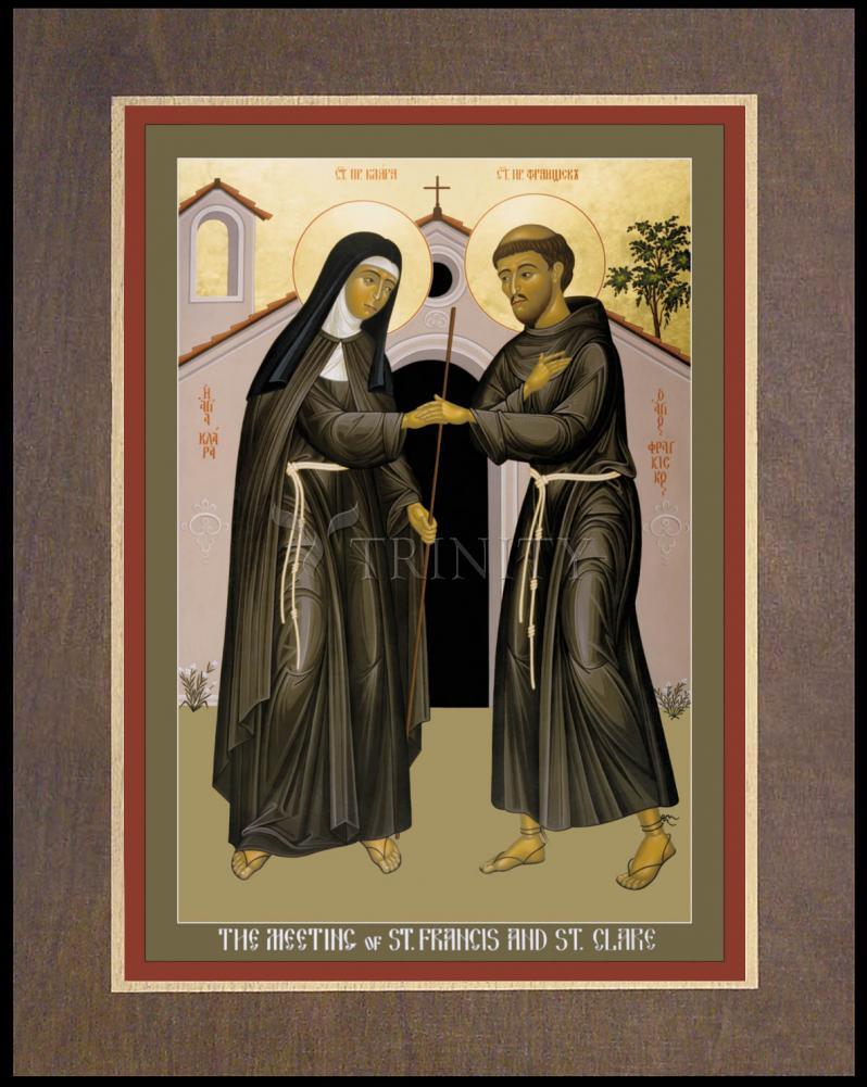 Meeting of Sts. Francis and Clare - Wood Plaque Premium by Br. Robert Lentz, OFM - Trinity Stores