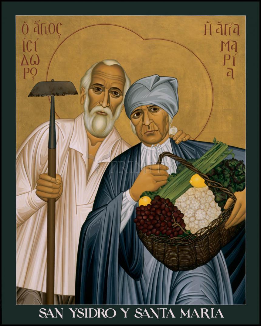 Sts. Isidore and Maria - Wood Plaque by Br. Robert Lentz, OFM - Trinity Stores
