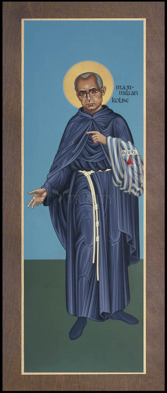 St. Maximilian Kolbe - Wood Plaque Premium by Br. Robert Lentz, OFM - Trinity Stores