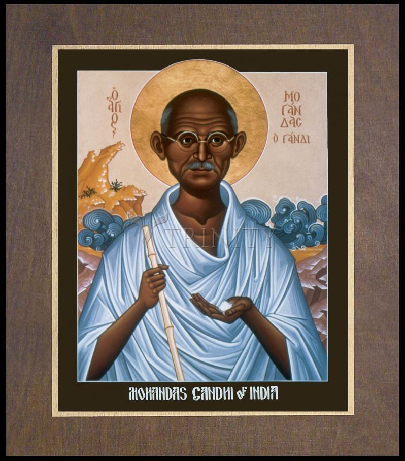 Mohandas Gandhi - Wood Plaque Premium by Br. Robert Lentz, OFM - Trinity Stores