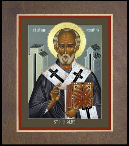 St. Nicholas of Myra - Wood Plaque Premium by Br. Robert Lentz, OFM - Trinity Stores