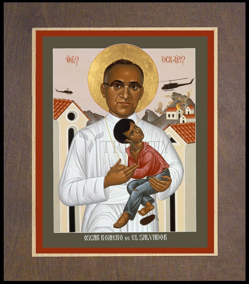St. Oscar Romero of El Salvador - Wood Plaque Premium by Br. Robert Lentz, OFM - Trinity Stores