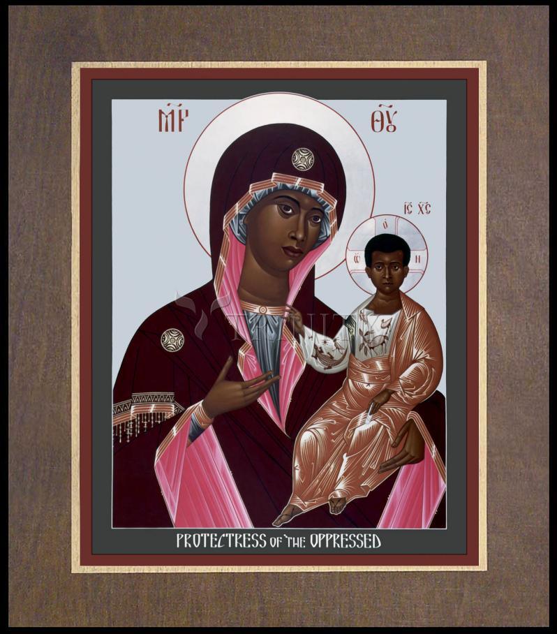 Mother of God: Protectress of the Oppressed - Wood Plaque Premium by Br. Robert Lentz, OFM - Trinity Stores