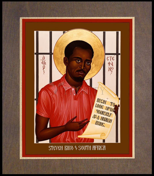 Stephen Biko of South Africa - Wood Plaque Premium by Br. Robert Lentz, OFM - Trinity Stores