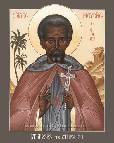 Aug 28 - “St. Moses the Ethiopian” © icon by Br. Robert Lentz, OFM.