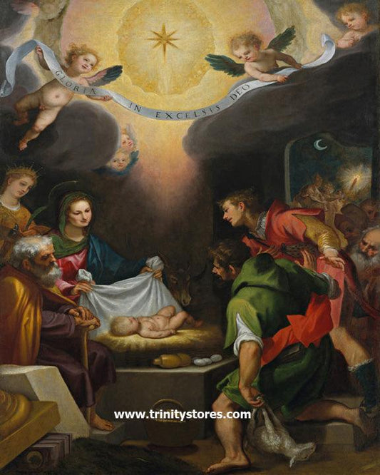 Dec 22 - Adoration of the Shepherds with St. Catherine of Alexandria by Museum Religious Art Classics. - trinitystores