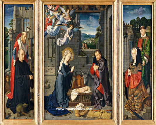 Dec 25 - “Nativity with Donors and Sts. Jerome and Leonard” by Museum Religious Art Classics.