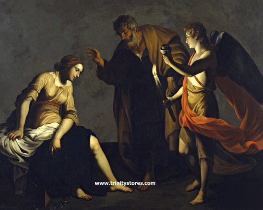 Feb 4 - “St. Agatha Attended by St. Peter and Angel in Prison” by Museum Religious Art Classics.