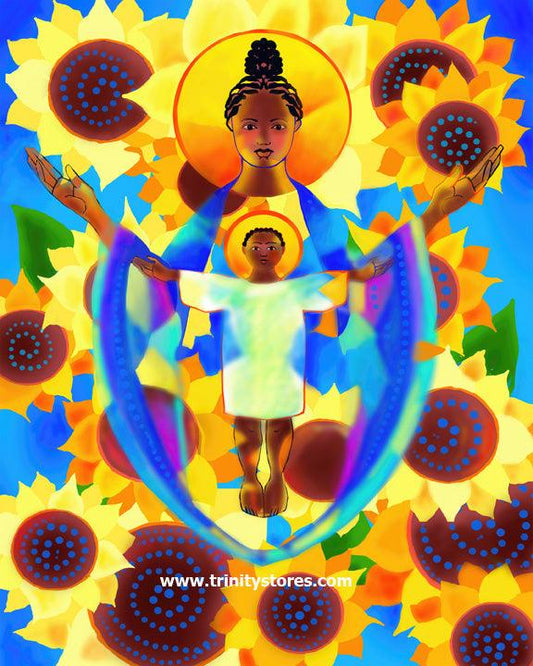 Feb 9 - Madonna and Child of Good Health with Sunflowers artwork by Br. Mickey McGrath, OSFS. - trinitystores