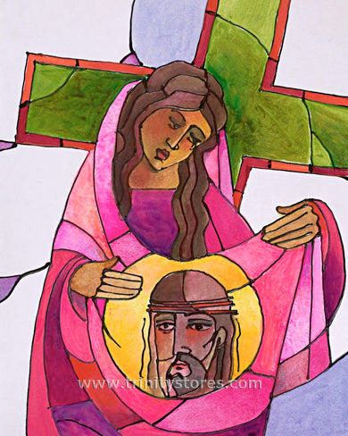 Feb 17 - “Stations of the Cross - 06 Veronica Wipes the Face of Jesus” © artwork by Br. Mickey McGrath, OSFS.