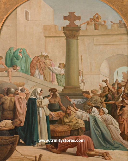 Jan 3 - “St. Genevieve Distributing Bread to Poor During Siege of Paris” by Museum Religious Art Classics.