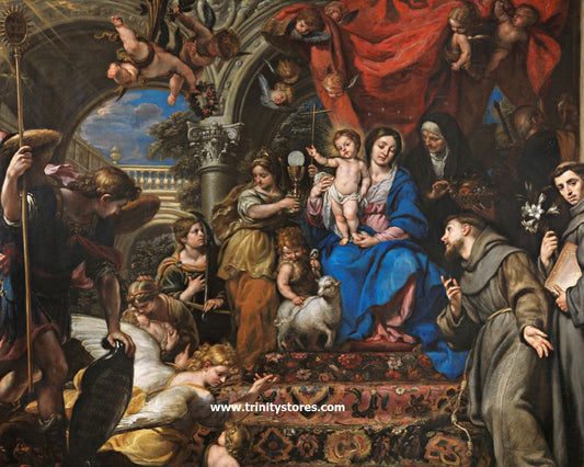 Jan 17 - “Mary and Child Between Theological Virtues and Saints” by Museum Religious Art Classics.  #maryandchild #trinitystores