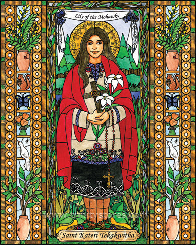 Jul 14 - “St. Kateri Tekakwitha” © artwork by Brenda Nippert.