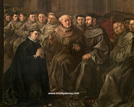 Jul 15 - St. Bonaventure Receiving Habit from St. Francis by Museum Religious Art Classics. - trinitystores