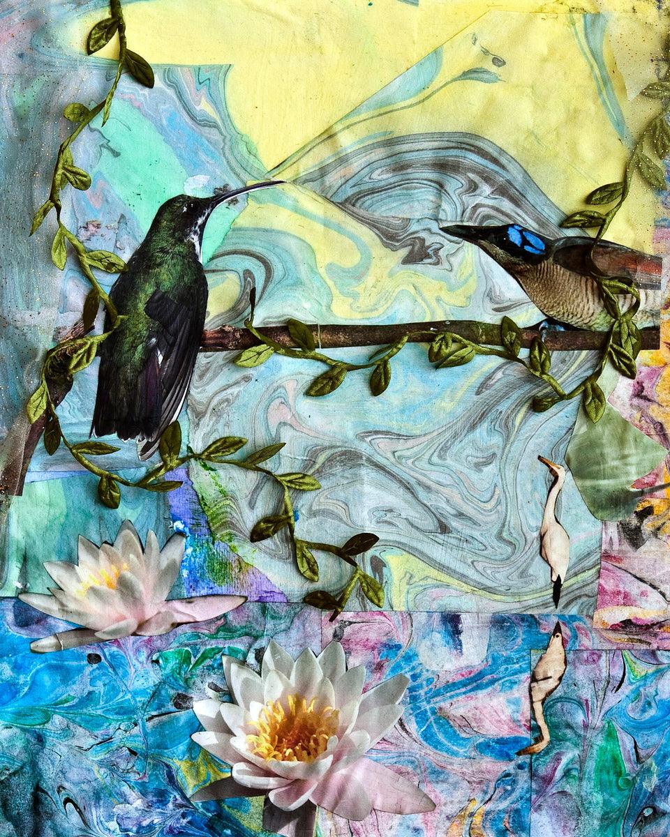 Wall Frame Espresso - Birds Singing Above White Heron by B. Gilroy