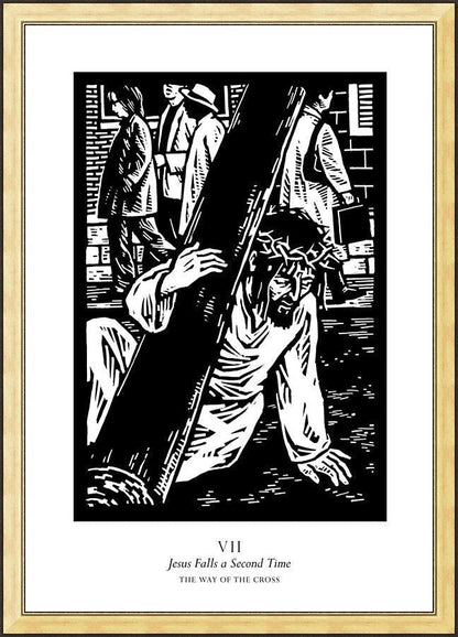 Wall Frame Gold - Traditional Stations of the Cross 07 - Jesus Falls a Second Time by J. Lonneman