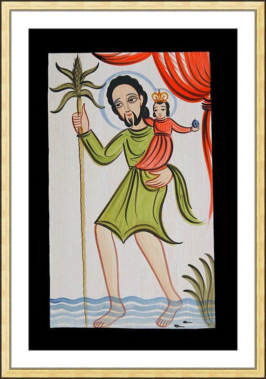 Wall Frame Gold, Matted - St. Christopher by A. Olivas