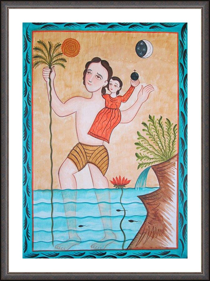 Wall Frame Espresso, Matted - St. Christopher by Br. Arturo Olivas, OFS - Trinity Stores