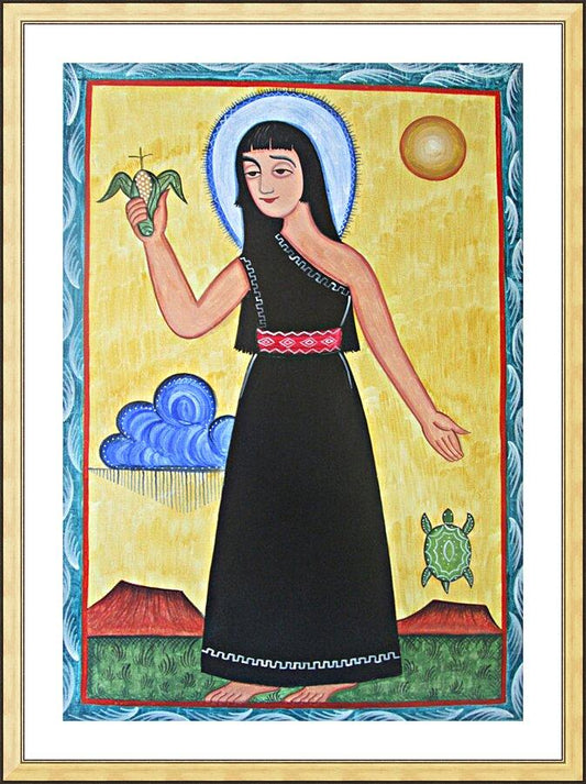 Wall Frame Gold, Matted - St. Kateri Tekakwitha by A. Olivas