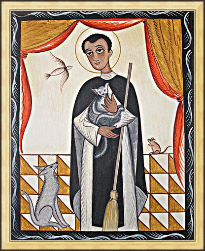 Wall Frame Gold - St. Martin de Porres by Br. Arturo Olivas, OFS - Trinity Stores