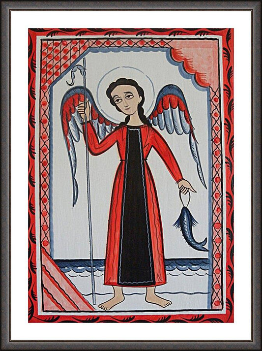 Wall Frame Espresso, Matted - St. Raphael Archangel by A. Olivas