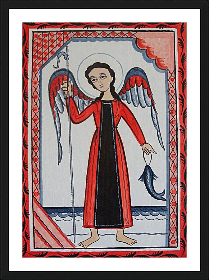Wall Frame Black, Matted - St. Raphael Archangel by Br. Arturo Olivas, OFS - Trinity Stores