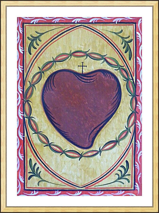 Wall Frame Gold, Matted - Sacred Heart by Br. Arturo Olivas, OFS - Trinity Stores