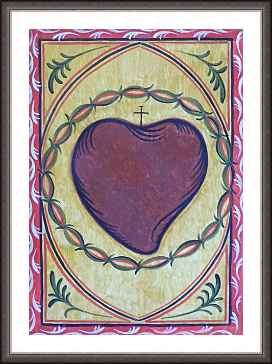 Wall Frame Espresso, Matted - Sacred Heart by A. Olivas