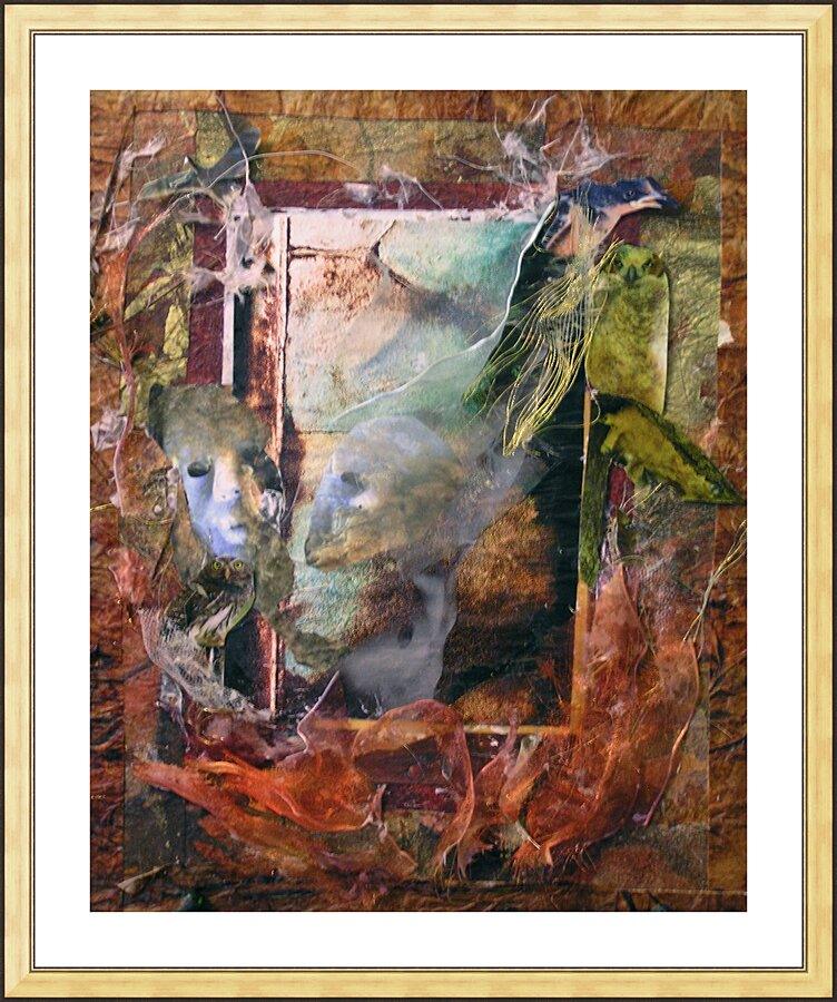 Wall Frame Gold, Matted - Faces Amidst Tattered Shroud by Fr. Bob Gilroy, SJ - Trinity Stores