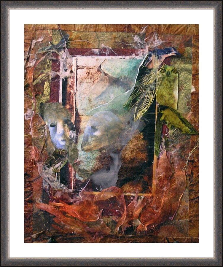 Wall Frame Espresso, Matted - Faces Amidst Tattered Shroud by Fr. Bob Gilroy, SJ - Trinity Stores