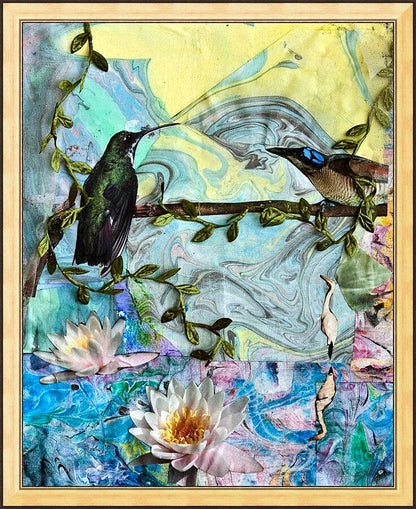 Wall Frame Gold - Birds Singing Above White Heron by B. Gilroy