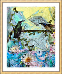 Wall Frame Gold - Birds Singing Above White Heron by B. Gilroy